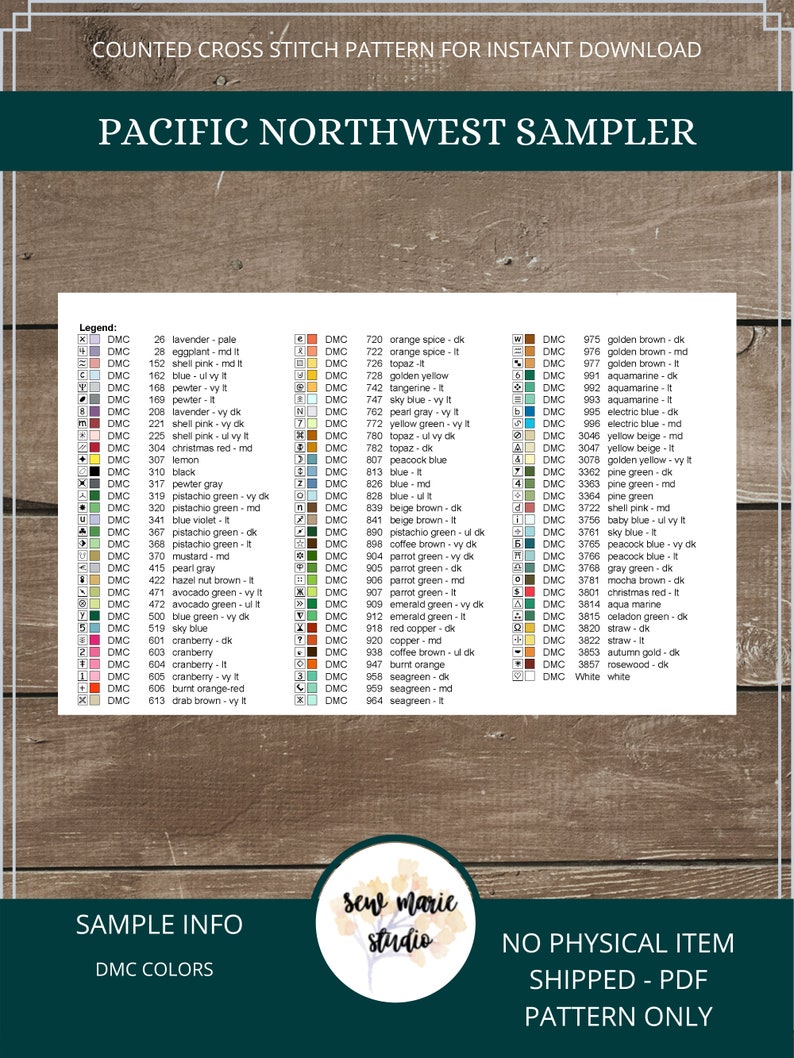 Pacific Northwest Sampler Cross Stitch Digital Download, PNW Region Sampler, Cascadia Cross Stitch Pattern, Oregon, Washington image 6
