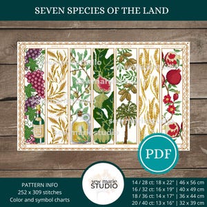 Seven Species of the Land Cross Stitch Pattern, Judaica (PDF Download)