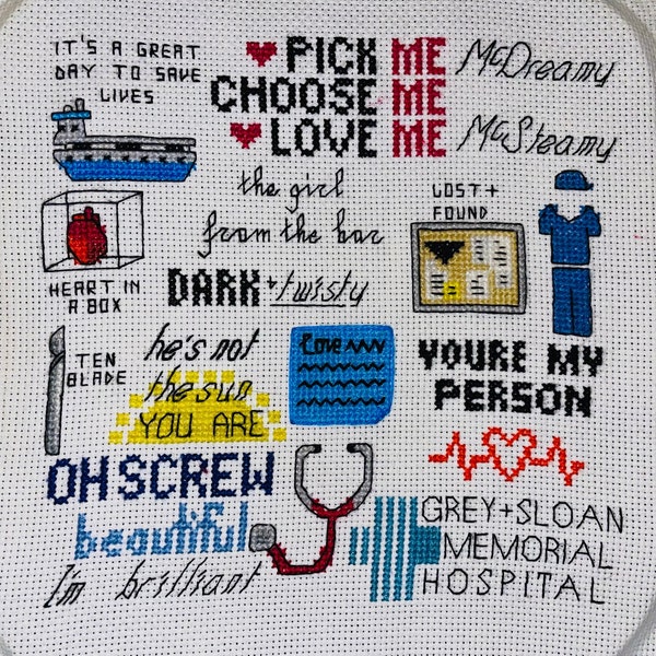 Greys Anatomy, TV Show Cross Stitch Pattern Digital Download, Fandom Cross Stitch, Medical Cross Stitch, Nerdy Geeky Cross Stitch