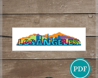 Los Angeles Skyline Cross Stitch Pattern, Modern Cityscape (PDF Download)