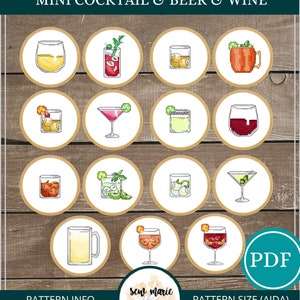 Mini schema per punto croce per decorazioni da cocktail, birra e vino, download digitale, punto croce per cocktail, decorazioni da bar, per lui e per lei, regali