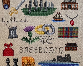 Sassenach Cross Stitch Pattern Digital Download, Home Decor, Wall Decor, Fraser, Fandom, TV Show, Claire and Jamie