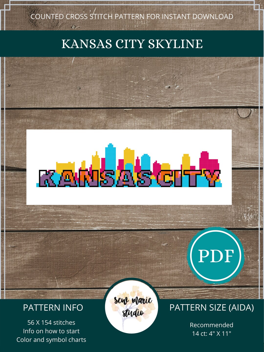 Kansas City Skyline Cross Stitch Pattern, Modern Cityscape (PDF Pattern ...