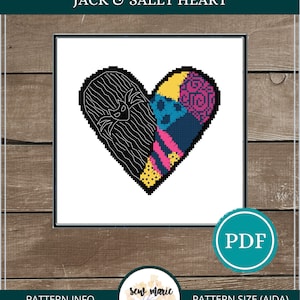 Jack and Sally Pattern Heart Cross Stitch Pattern Digital Download
