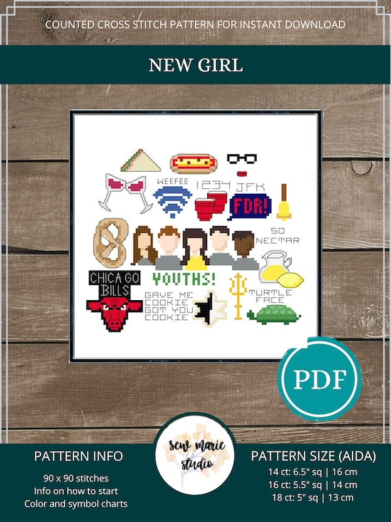 New Girl TV Show Cross Stitch Pattern Digital Download, Fandom.