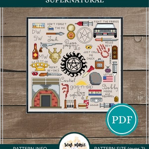 Bovennatuurlijke Cross Stitch patroon digitale download, Fandom Cross Stitch, Geeky Cross Stitch, Sam en Dean, Winchesters