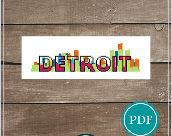 Detroit Skyline Digital Cross Stitch Pattern Download, Instant PDF Cross Stitch Pattern, Cityscape Cross Stitch Pattern, Modern Cross Stitch