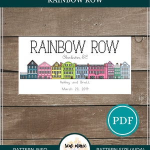 Rainbow Row Charleston South Carolina Digital Cross Stitch Pattern Download, Engagement Cross Stitch, Honeymoon, Wedding Cross Stitch
