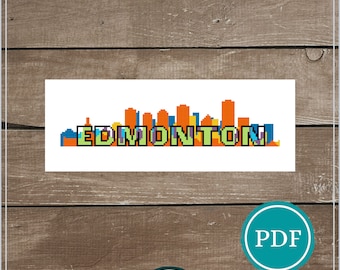 Edmonton skyline kruissteekpatroon, modern stadsgezicht (pdf-patroon)