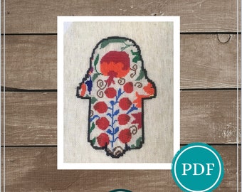 Hamsa Cross Stitch Pattern Digital Download, Pomegranate, Judaica, Jewish Cross Stitch Pattern PDF, Wedding Gift, Home Decor, Wall Decor