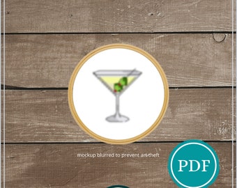 Mini Dirty Martini Cross Stitch Ornament, Cross Stitch Pattern Digital Download, Cocktail Cross Stitch, Bar Decor, Gifts, 3 inch