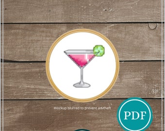 Mini Cosmopolitan Cross Stitch Ornament, Cross Stitch Pattern Digital Download, Cocktail Cross Stitch, Bar Decor, Gifts, 3 inch