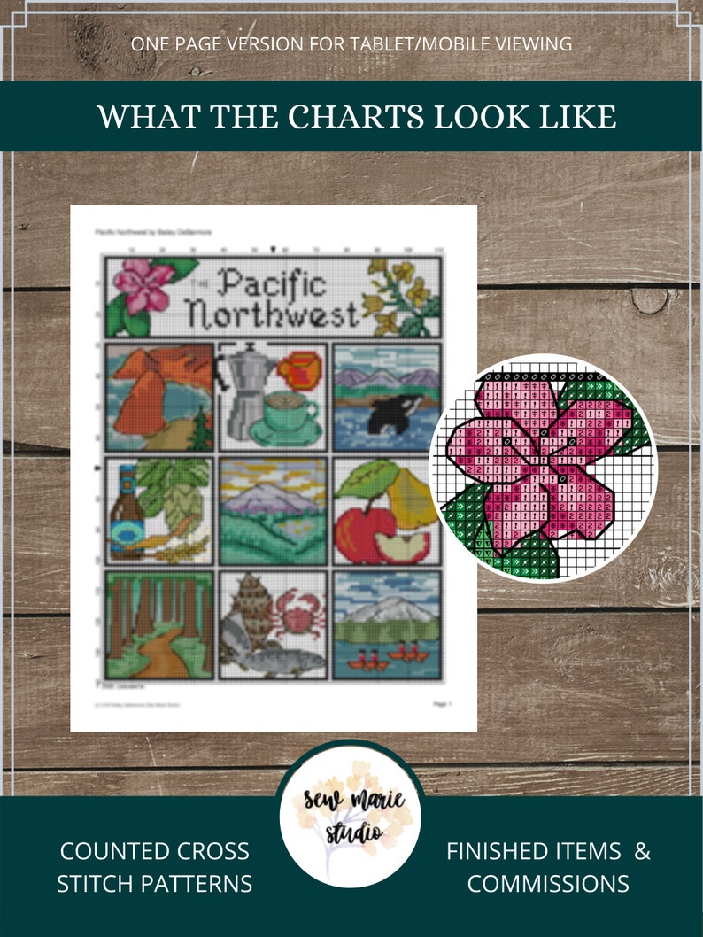 Pacific Northwest Sampler Cross Stitch Digital Download, PNW Region Sampler, Cascadia Cross Stitch Pattern, Oregon, Washington image 4