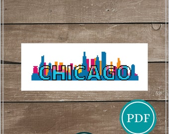 Chicago Skyline Digital Cross Stitch Pattern Download, PDF Cross Stitch Pattern, Cityscape Cross Stitch Pattern, Modern Cross Stitch