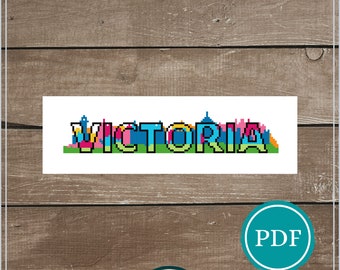 Victoria Skyline Digital Cross Stitch Pattern Download,  Cityscape Cross Stitch Pattern, Modern Cross Stitch