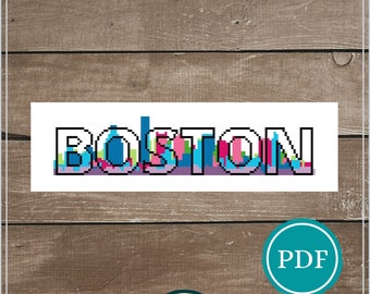 Boston Skyline Cross Stitch Pattern, Modern Cityscape (PDF Pattern)