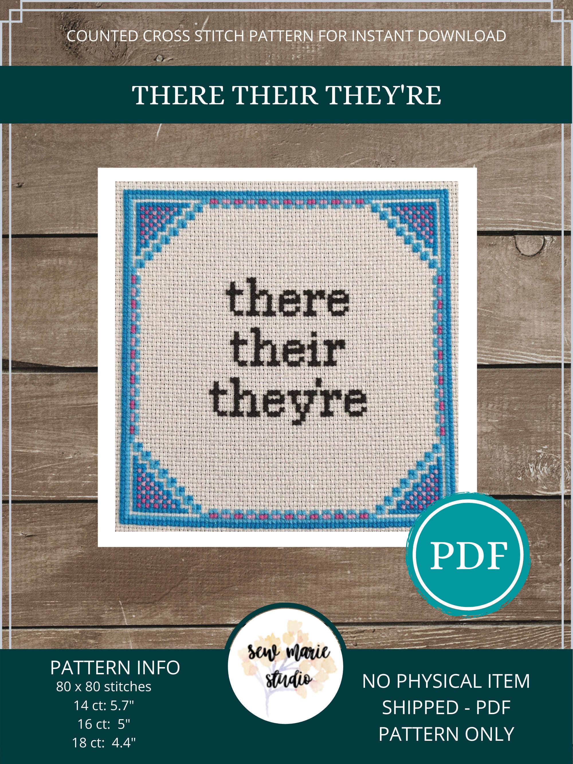 There Their They're Grammar Joke Digital Cross Stitch Download, Nerdy Cross Stitch, Subversive Cross Stitch Pattern