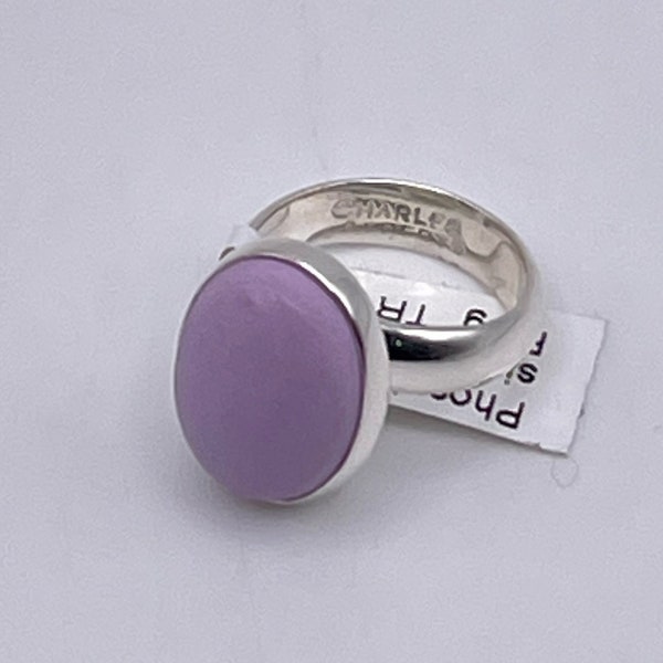 Charles Albert Phosphosiderite Purple Oval Cabochon Ring Bezel set in Fine Sterling Silver in US Size 6 and Adjustable