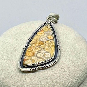 Charles Albert Fossil Coral Fine Sterling Silver Pendant: Handmade Designer Jewelry