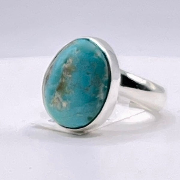 Charles Albert Blue Bisbee Turquoise Ring Bezel set in Fine Sterling Silver