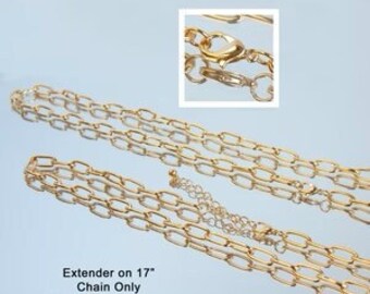 Charles Albert Paperclip Base Metal Gold Link Chain in 17+, 24, 30 & 36 inch lengths, adjustable Closure and Fits Charles Albert Pendant