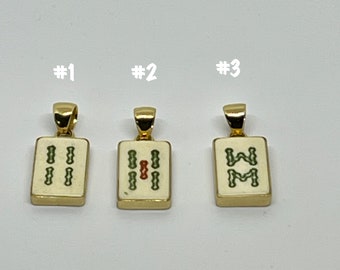 Charles Albert Mahjong Authentic Tile Pendant in the BAM Suit set in their Signature Alchemia Gold, Two Tiles in 4 BAM and 8 BAM