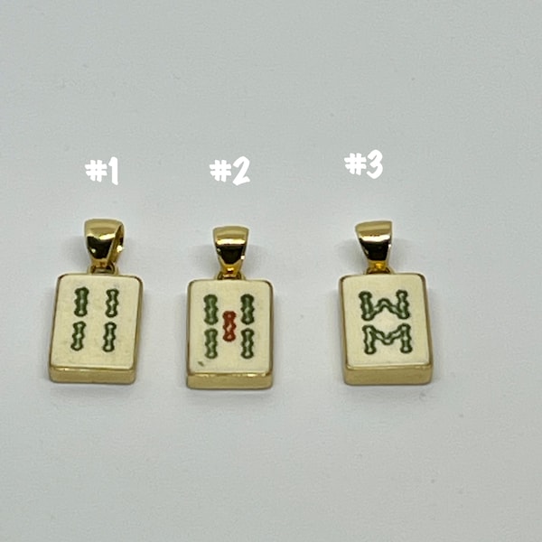 Charles Albert Mahjong Authentic Tile Pendant in the BAM Suit set in their Signature Alchemia Gold, Two Tiles in 4 BAM and 8 BAM