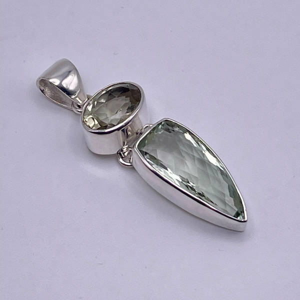 Charles Albert Green Amethyst Two Stone Cabochon Pendant Bezel set in Fine Sterling Silver