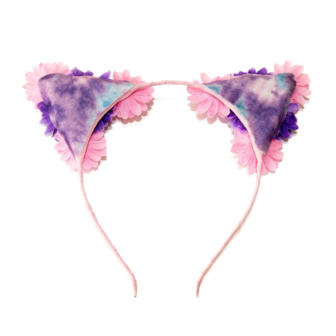Pink Purple Cat Ear Headband Floral Cat Ears Kitty Ears Etsy