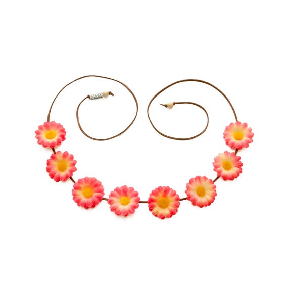 Coral Yellow Daisy Flower Crown Flower Headband Tropical Etsy