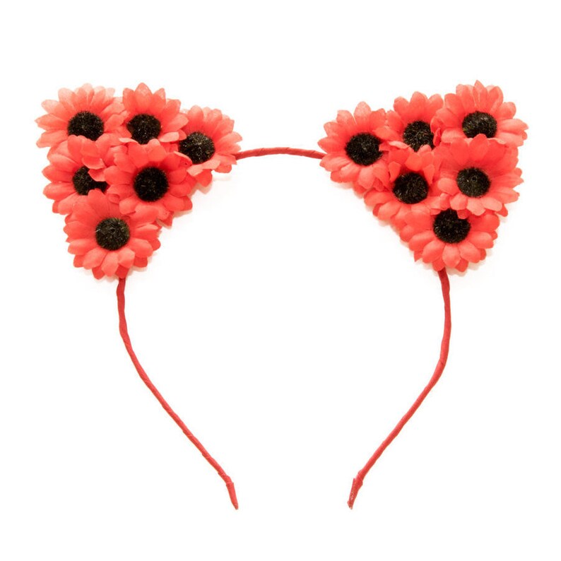 Red Cat Ear Headband Floral Cat Ears Kitty Ears Headband Etsy