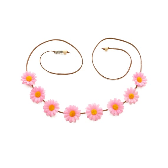 Pink Daisy Headband Hippie Boho Gig Festival Hair Garland Pink /& Yellow Flower
