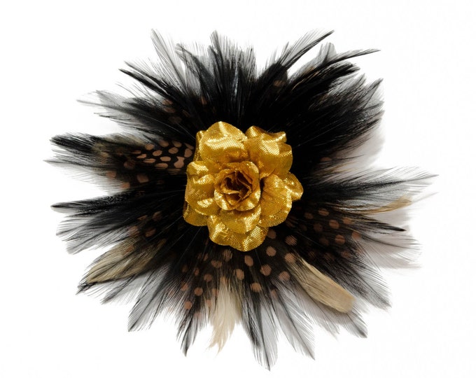 Gold Rose Feather Flower Clip