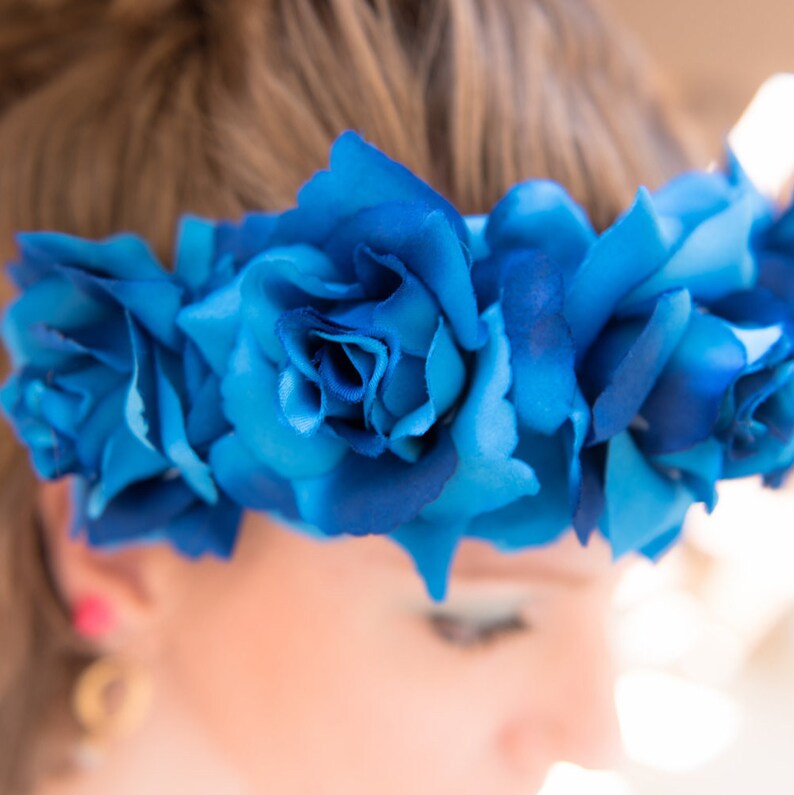 Blue Rose Flower Crown Flower Headband Beach Headband Beach Etsy