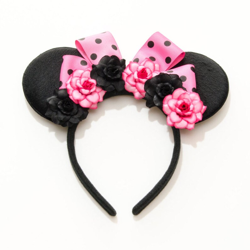 Flower Minnie Ears LED Minnie Ears Pink Black Mouse Ears Bridesmaid Minnie Ears Mickey Ears Wedding Minnie Ears Minnie Ears