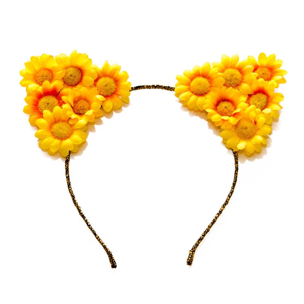 Yellow Cat Ear Headband Floral Cat Ears Kitty Ears Headband Etsy