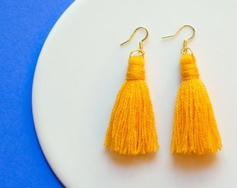 Mustard Yellow Tassel Earrings with Gold Ear Wire