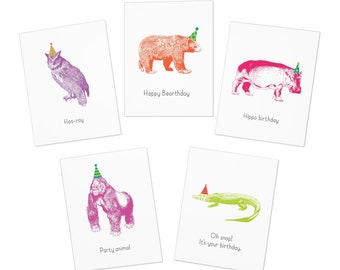 Party Animals Multi-Design Greeting Cards (5-Pack)
