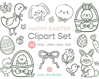 Easter Doodles Clipart Set, Vector svg eps png jpeg bundle, baby invitations digital download