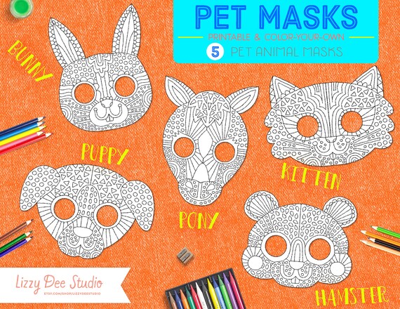 Pet Animals Printable DIY Masks Cute Rabbit Bunny Puppy | Etsy