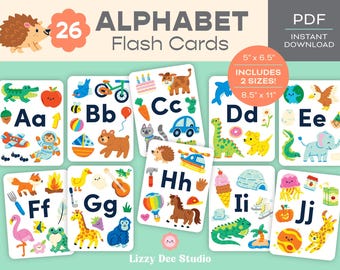 ABC Alphabet Flash Cards, Art Pages Printable Activity for Preschool Kids, PDF Instant Download