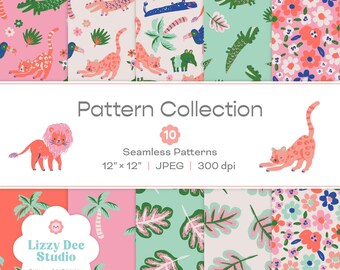 Jungle Animals Seamless Pattern, Tropical Fabric Print (Digital Art File)