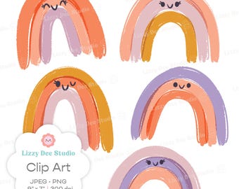 Watercolor Rainbows Clipart Set, PNG JPEG Illustrations