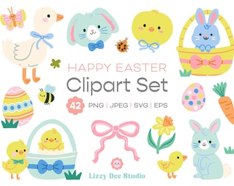 Happy Easter Clipart Set, Vector svg eps png jpeg bundle, baby invitations digital download