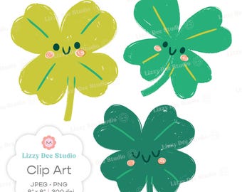 Shamrock Clip Art Set, Four Leaf Clovers, Heat Transfer, Sublimation, Transparent Background Illustrations