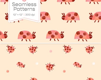 Ladybugs Seamless Patterns, Digital Paper Printable JPEGs for Commercial and Personal Use Instant Download