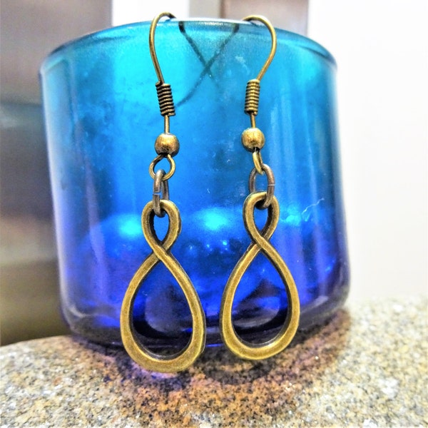 BRONZE INFINITY EARRINGS - bronze dangle earrings - choose the bronze hooks or silver stainless steel hooks or posts (last pic)