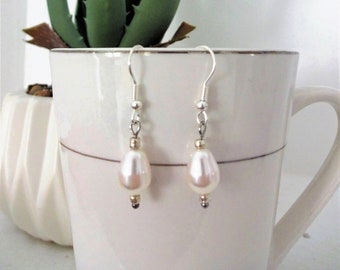 SWAROVSKI PEARL earrings - 11mm pear teardrop shaped pearls - stainless steel, hypoallergenic sensitive ear hooks or posts