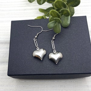 Stainless steel HEART EARRINGS- all stainless steel earrings, choose hooks or posts - hypoallergenic, non tarnish, lightweight earrings
