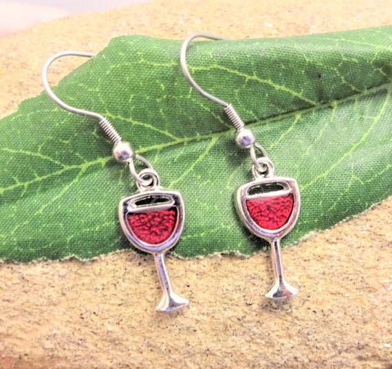 Wine Glass Earrings Red Wine Earrings Choose Silver Or Etsy